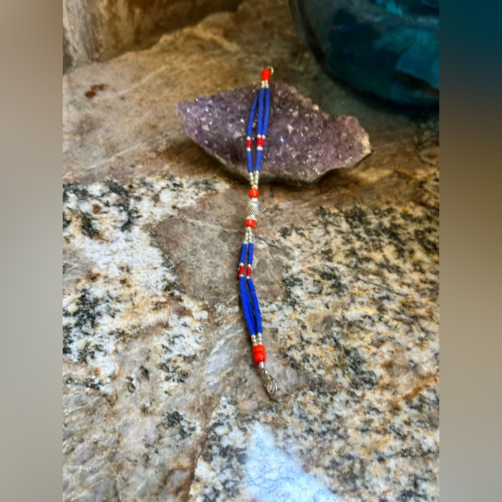 Nepal Silver Fish Charm Beaded Bracelet